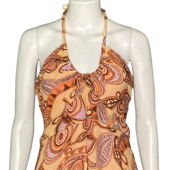 NWT A.L.C. Amina Nude Peach Multi Print Handkerchief Hem Silk Maxi Dress - Sz 6 - Picture 4 of 10